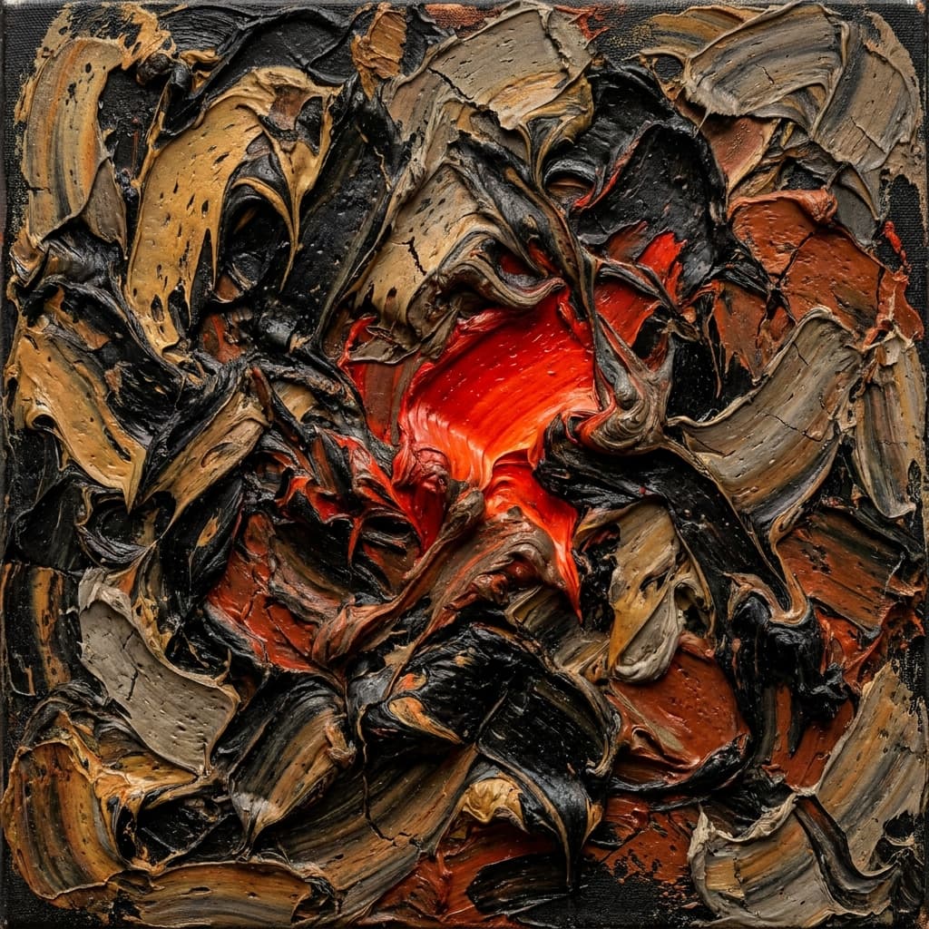 Glutkern — Öl & Pigment auf Leinwand, 90 × 90 cm, 2024